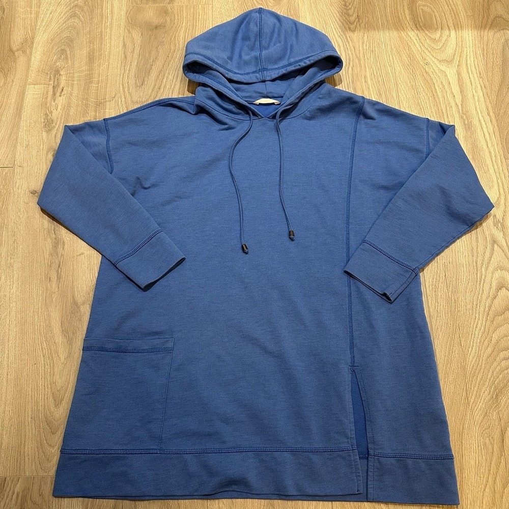 Soft Surroundings Soho Hoodie Size XL Blue Tunic‎ Pocket Lagenlook Boho